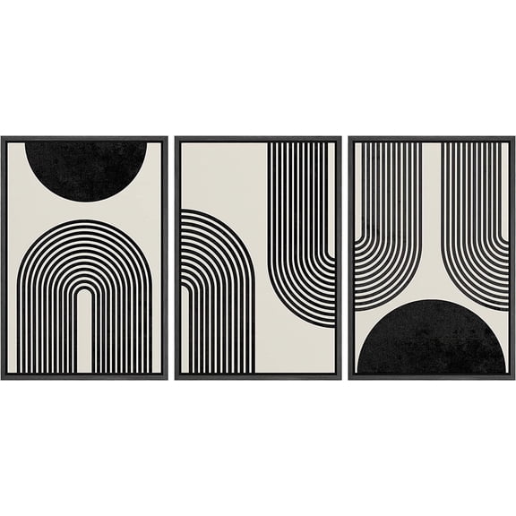FCCUYE Framed Canvas Print Wall Art Set Duotone Minimal Dark Brush Stroke Landscape Abstract Shapes Illustrations Modern Art Boho Decorative for Living Room, Bedroom, Office - 16"x24"x3 BLACK