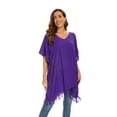 thumbnail image 4 of Beautybatik Purple Women Solid Tunic Blouse Kaftan V Loose Sleeve Top Plus Size 2X, 4 of 6