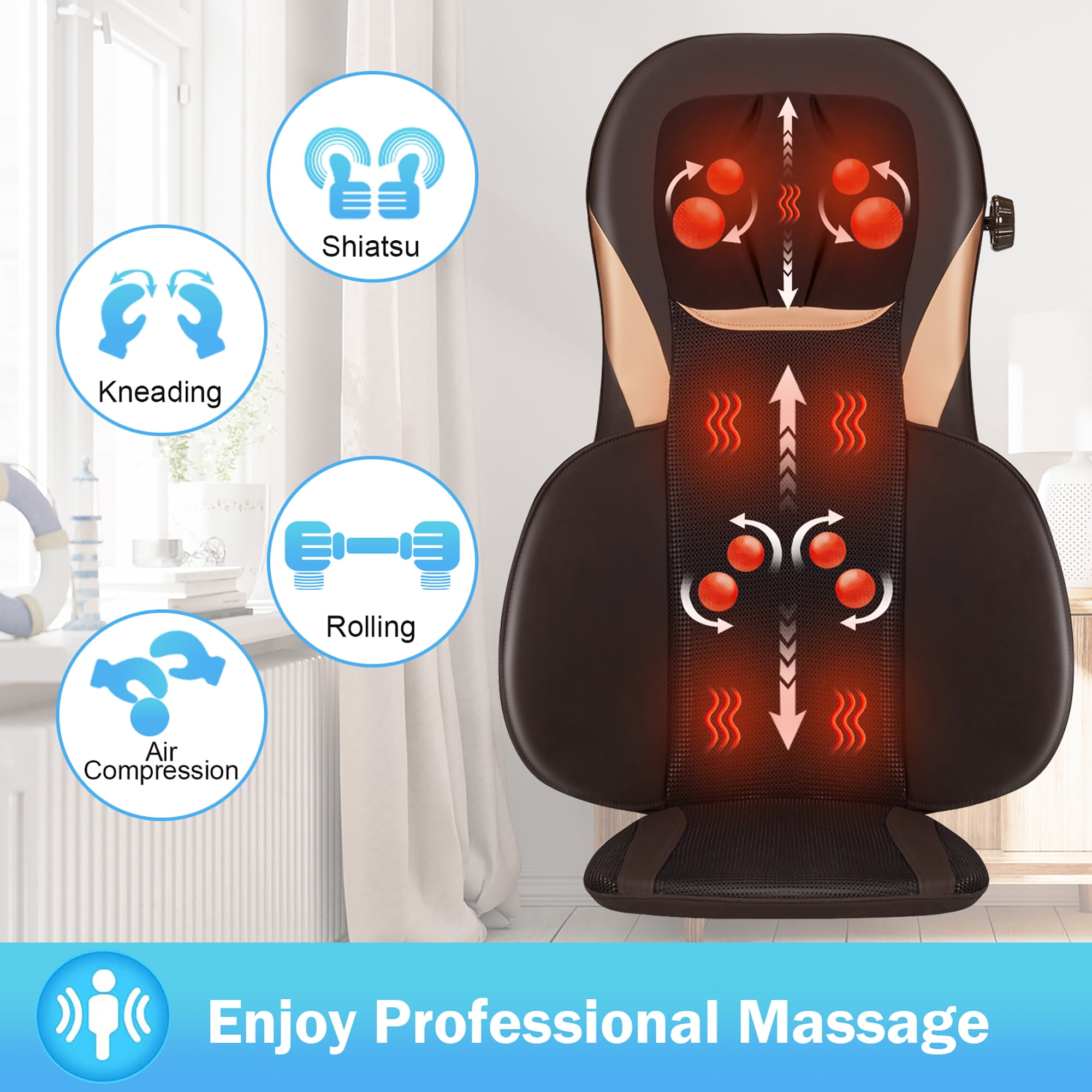 Costway Shiatsu Shoulder Neck Back Massage Pillow W/Heat Deep Kneading  Massager Car Seat