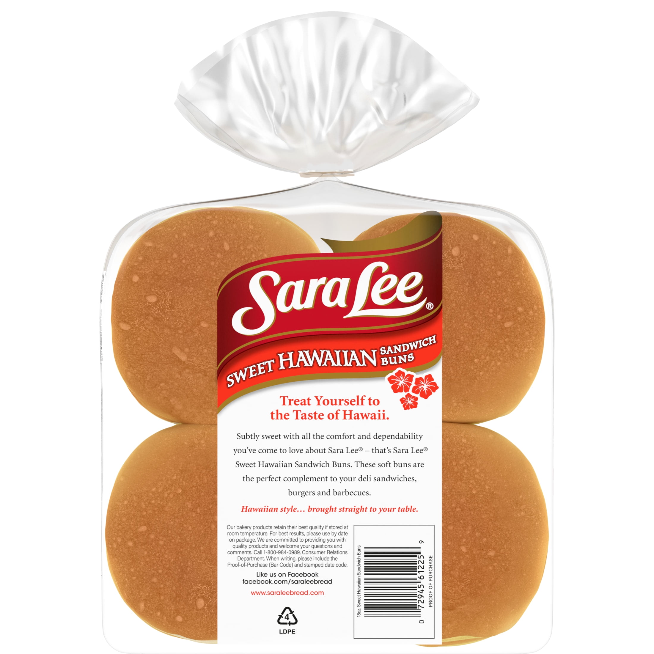 Sara Lee Hawaiian Sandwich Buns, 8 count, Hamburger Buns, 18 oz Bag