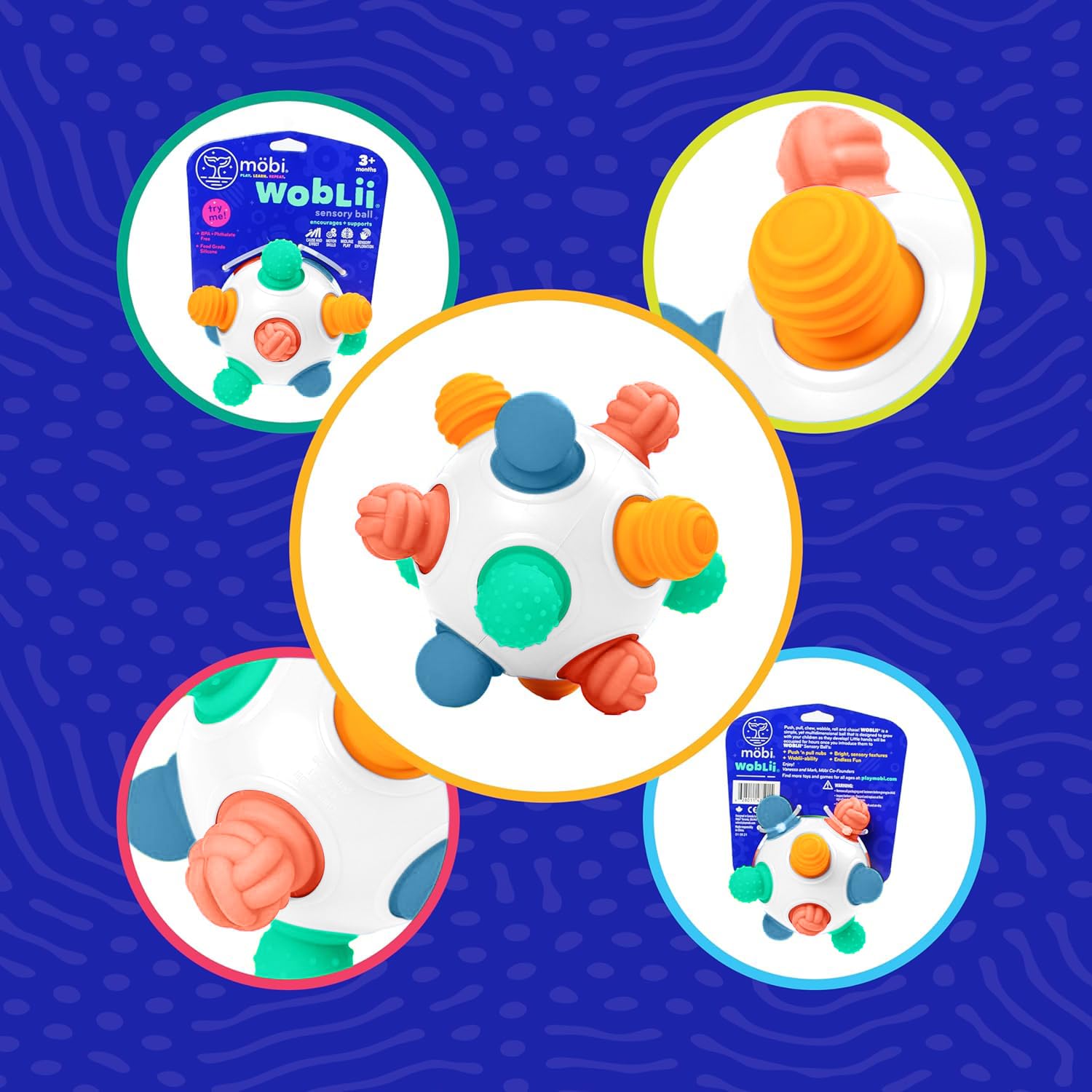 Mobi Woblii Platinum Activity Toy - Montessori Toys for 3 Month Old and Up, Sensory Ball Toy for Babies & Toddlers, Teething Toy Made with Food Grade Silicone, BPA and Phthalate Free - Pack of 1