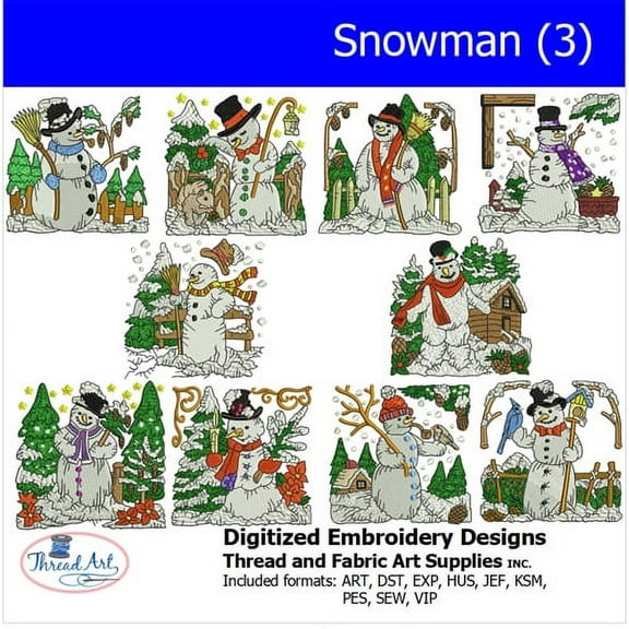 Snowman (3) Embroidery Designs - All Popular Formats Included - Loaded on USB Stick