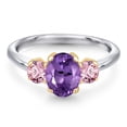 thumbnail image 3 of Gem Stone King 925 Silver and 10K Yellow Gold Purple Amethyst and Pink Lab Grown Diamond Engagement Ring for Women | 1.65 Cttw | Oval 8X6MM | Gemstone February Birthstone | Size 9, 3 of 6