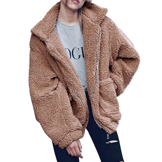 Abrigo PRETTYGARDEN Talla XL Caqui de Forro Polar Sherpa con Pelo Sintético