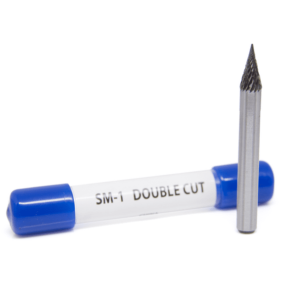 SM-1 Pointed Cone Shape - Premium Double Cut Tungsten Carbide Burr 1/4" Shank