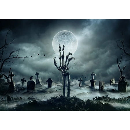 Image of Halloween Backdrop Tomb Moon Forest Festival Party Decor Baby Photography Background Photo Studio Photophone Props