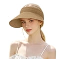 thumbnail image 4 of Cutuoiiu Women Solid Color Woven Straw Sun Visor Hat, Wide Curved Brim Open Top Ponytail Friendly Summer Beach Travel Sun Shade Hat, 4 of 8