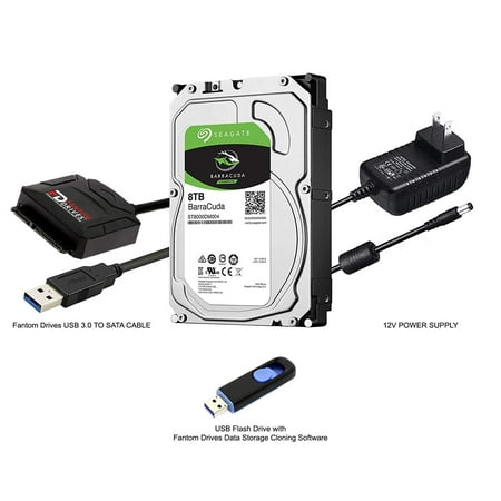 Drive Imaging Software Fantom Drives 8TB Hard Drive Upgrade Kit with Seagate BarraCuda ST8000DM004 for PC and External HDD, Fantom Drives SATA to USB 3.0 Converter and Fantom Drives Cloning Software Inside USB Flash Drive ()