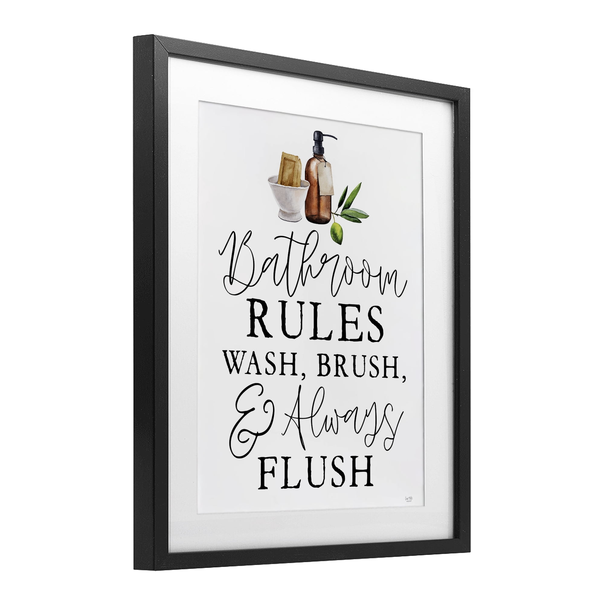 Stupell Industries Wash Brush & Always Flush Black Framed Print Under Glass, design by Lux + Me Designs