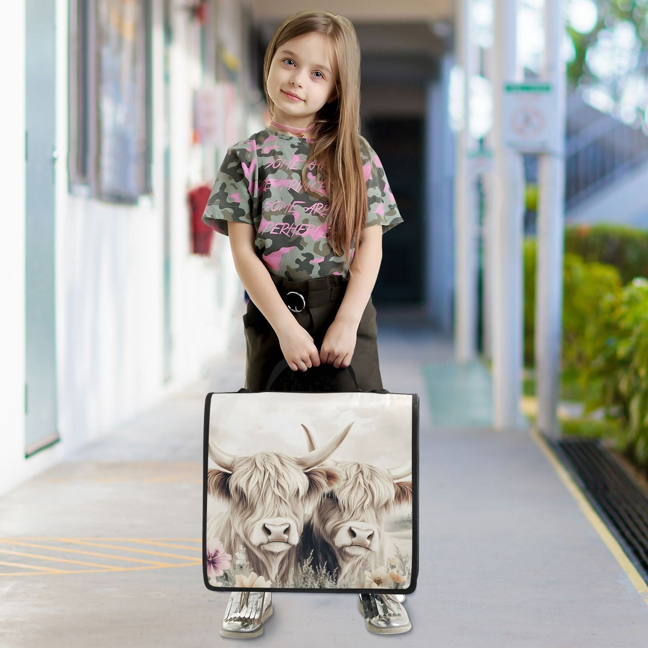 ALAZA Zipper Binder Bag Highland Cattle in Field 3 Ring File Folder Binder Organizer Bag