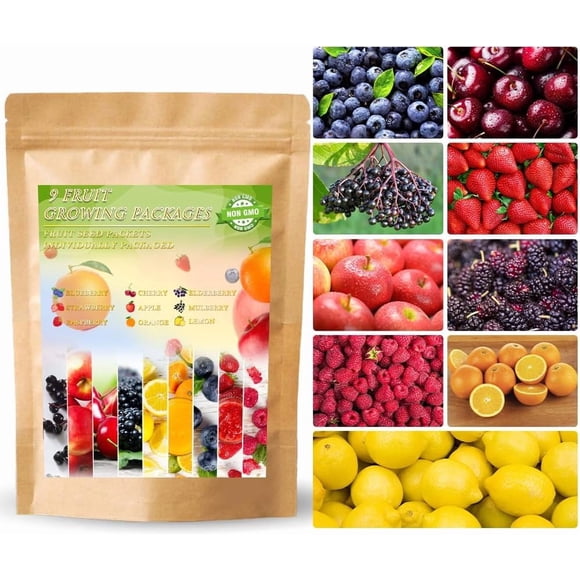 HIGHGW 1259+ Mix Berry Seeds for Planting Heirloom Fruit Seeds Strawberry Raspberry Mulberry Apple Orange Blueberry Lemon Elderberry Cherry Seed for Home Garden (9 Varieties) High Germination