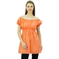 thumbnail image 5 of Bimba Women's Off shoulder Puff Sleeve Tops Elastic Waist Blouse Cotton Tunic, 5 of 9