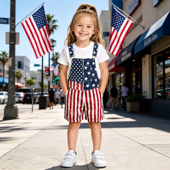 EliteGoogv Boys Girls 4th of July Denim Jumpsuit Sleeveless Patriotic Stripe Star Print Casual Romper Kids Short Kids Outfit 250th Independence Day 12 Y-13 Y