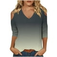 thumbnail image 2 of RXIRUCGD Haut Imprimé pour Femme, Décontracté et à la Mode, Manches 3/4, Épaules Dégagées, Col en V, Gris, Taille : M, 2 of 5
