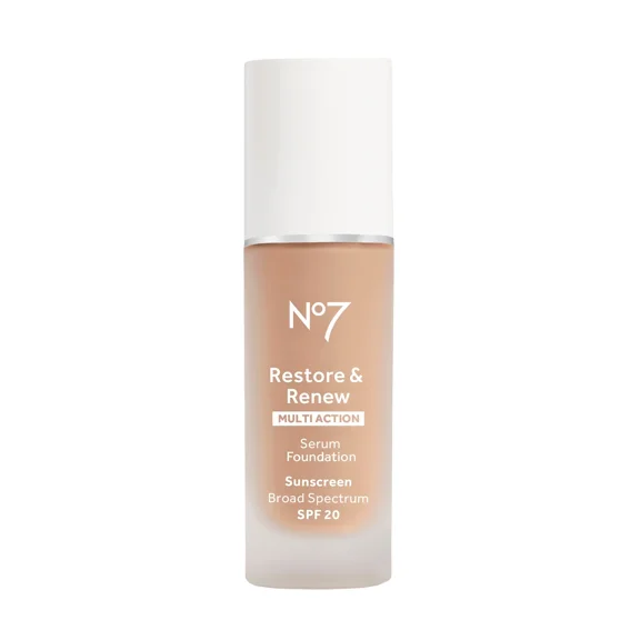 No7 Restore & Renew Multi Action Serum Foundation - Cool Vanilla - Liquid Foundation Makeup with Vitamin C, Vitamin E & Collagen for Face - Beauty Skin Serum Formula with Medium Coverage (30ml)