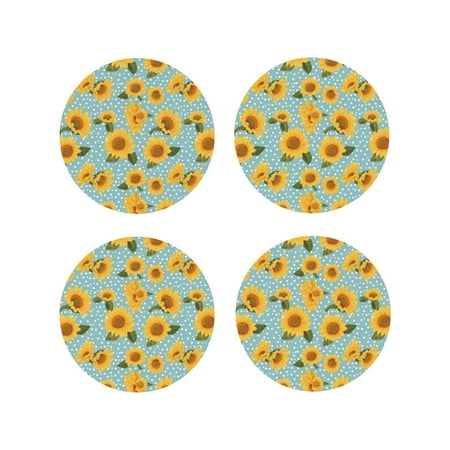 

Leather Coasters with Heat-resistant for Drinks White Polka Dot Sunflower -标题2 Round Shape