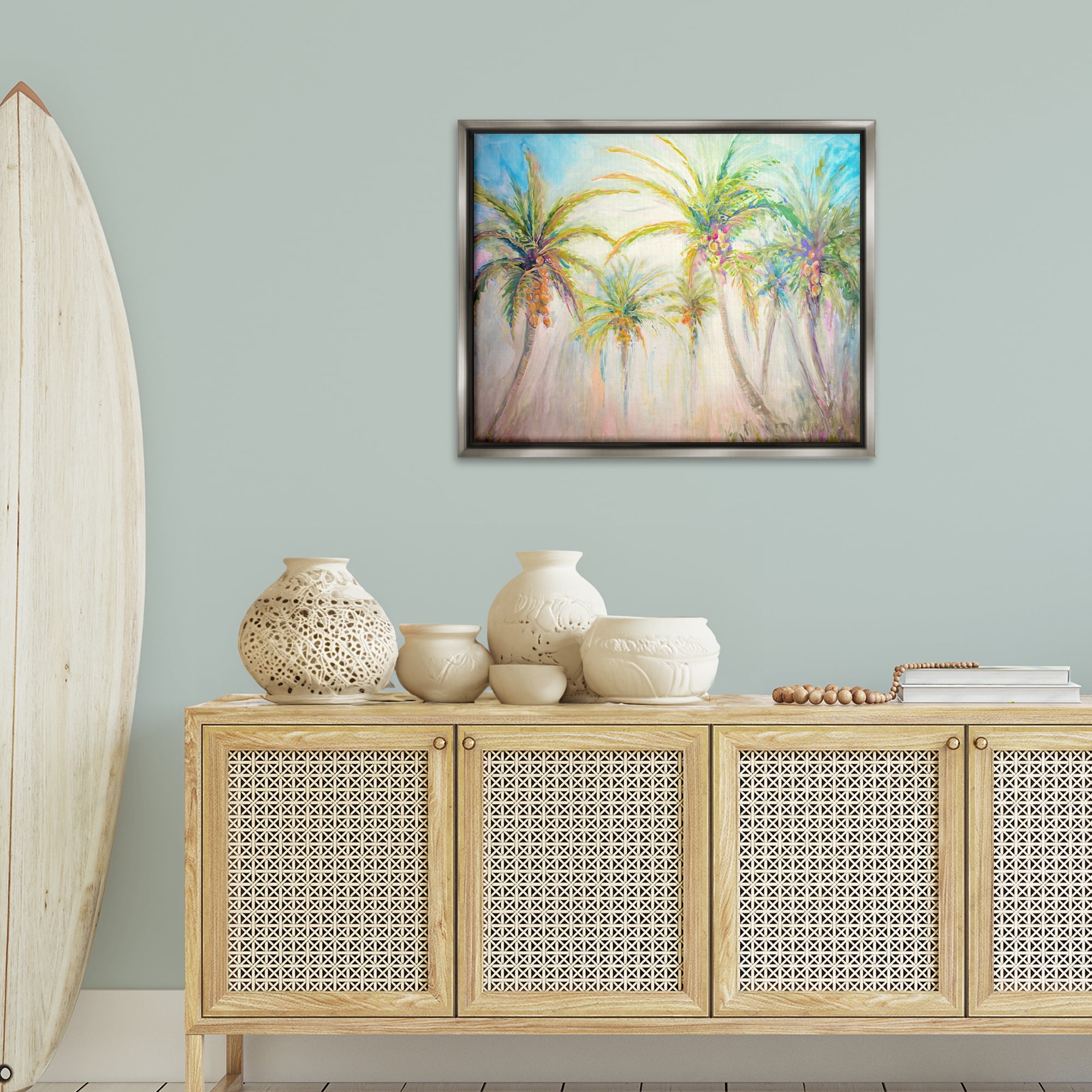 Stupell Industries Swaying Palms Abstract Botanical & Floral Painting Gray Floater Framed Canvas Art Print Wall Art, 31 x 25