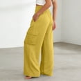 thumbnail image 7 of Pxxlle Cargo Pants for Women Elastic Waisted Palazzo Pant Casual Wide Leg Trousers for Hiking Outdoor Yellow M, 7 of 7