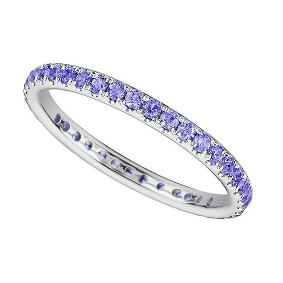 925 Sterling Silver Natural 2.00 Mm Tanzanite Birthstone Gemstone Full Eternity Band Silver Ring