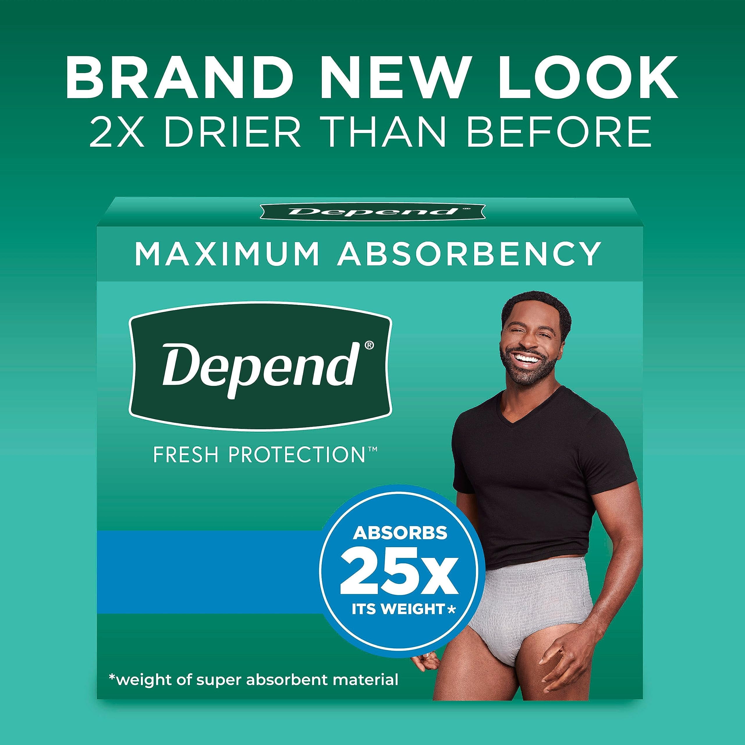 Depend Fresh Protection Adult Incontinence Underwear for Men Disposable Grey XL 68 Count (54204)