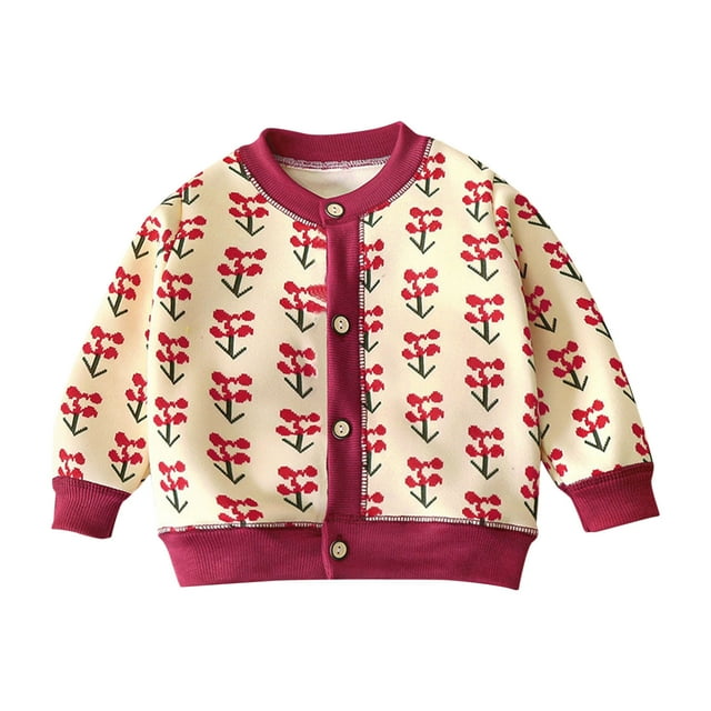 LOVZFMLL Chandails pour Filles, Cardigan Côtelé à Col Rond Imprimé Mignon, Manteau Boutonné Décontracté et Confortable Vêtements d'Automne Hauts Chauds d'Hiver Vêtements pour Filles de 7-8 Ans
