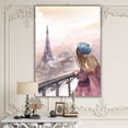 thumbnail image 1 of DESIGN ART Designart 'Young Paris Girl Watching Eiffel Tower' Traditional Canvas Wall Art 30 in. wide x 40 in. high, 1 of 5