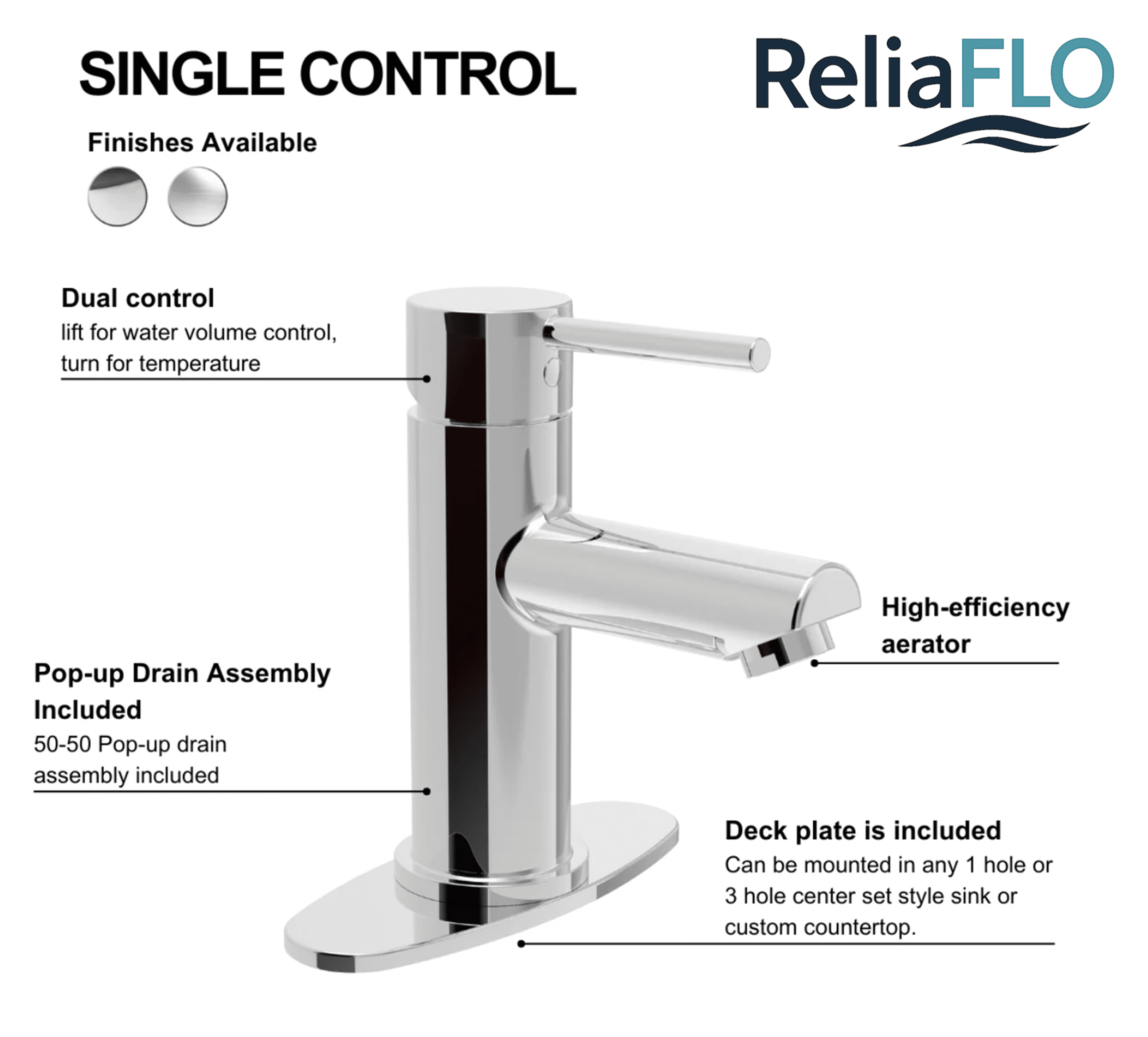ReliaFLO L23832-01 Metals Chrome Low Arc Bathroom Sink Faucets Faucet