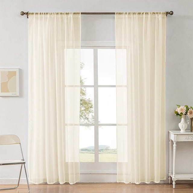 Lightweight Sheer Curtains with Rod Pocket, Translucent Window Drapes for Living Room and Bedroom, 52 x 39.4 Inches, Machine Washable Polyester