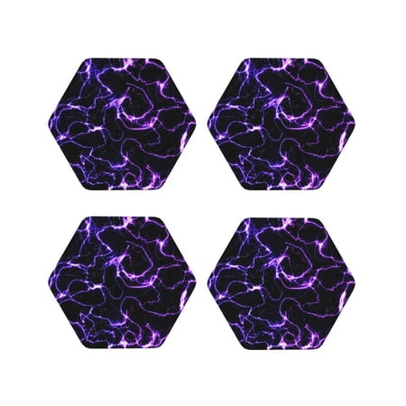 

Tebeau Galaxy Lightning Print Set of 4 Leather Drink Coasters Round Cup Mat Pad for Home and Kitchen Use 4 -Hexagon