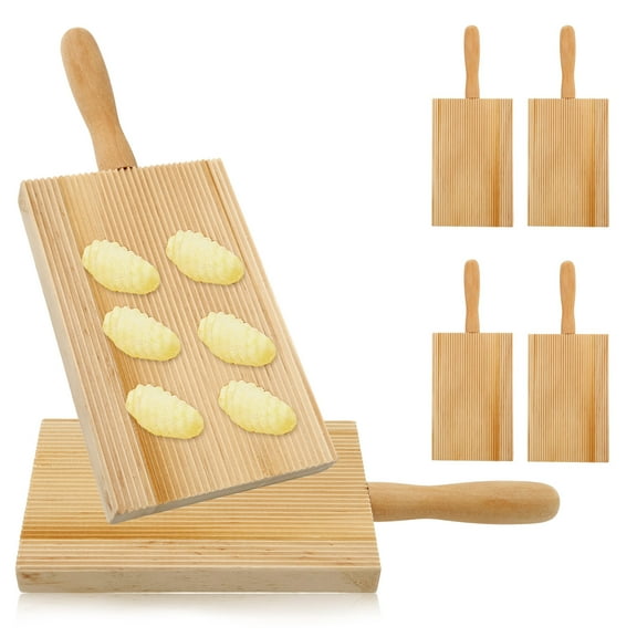 6Pcs Wooden Gnocchi Boards With Ridged Texture Reusable Cavatelli Pasta Pad Multipurpose Rolling Boards With Comfortable Handle for Gnocchi Pasta Dumplings Macaroni