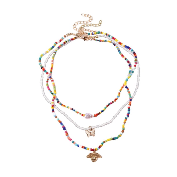 3x collares de cuentas de semillas, collar de cuentas de playa, joyería de cadena, boho para mujeres y niñas, joyería colgante, collar boho