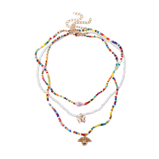 3 piezas de collares con cuentas de semillas pequeñas, joyería de cadena de collar de playa, collar bohemio de mujer ajustable de moda, joyería