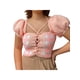 thumbnail image 1 of Sunloudy Tops cortos para mujer, cuello cuadrado, manga corta, contraste de color, estampado a cuadros, suéter, camisa de punto para damas jóvenes Sunloudy  S M L, 1 of 7