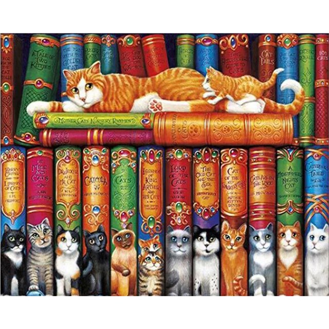 (A4256) Libro Lleno Diamantes Y Serie Dibujos Animados Gato Resina 50*40CM