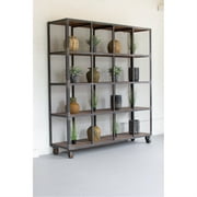 RAW METAL AND RECYCLED HONEY WOOD 16 CUBE DISPLAY UNIT
