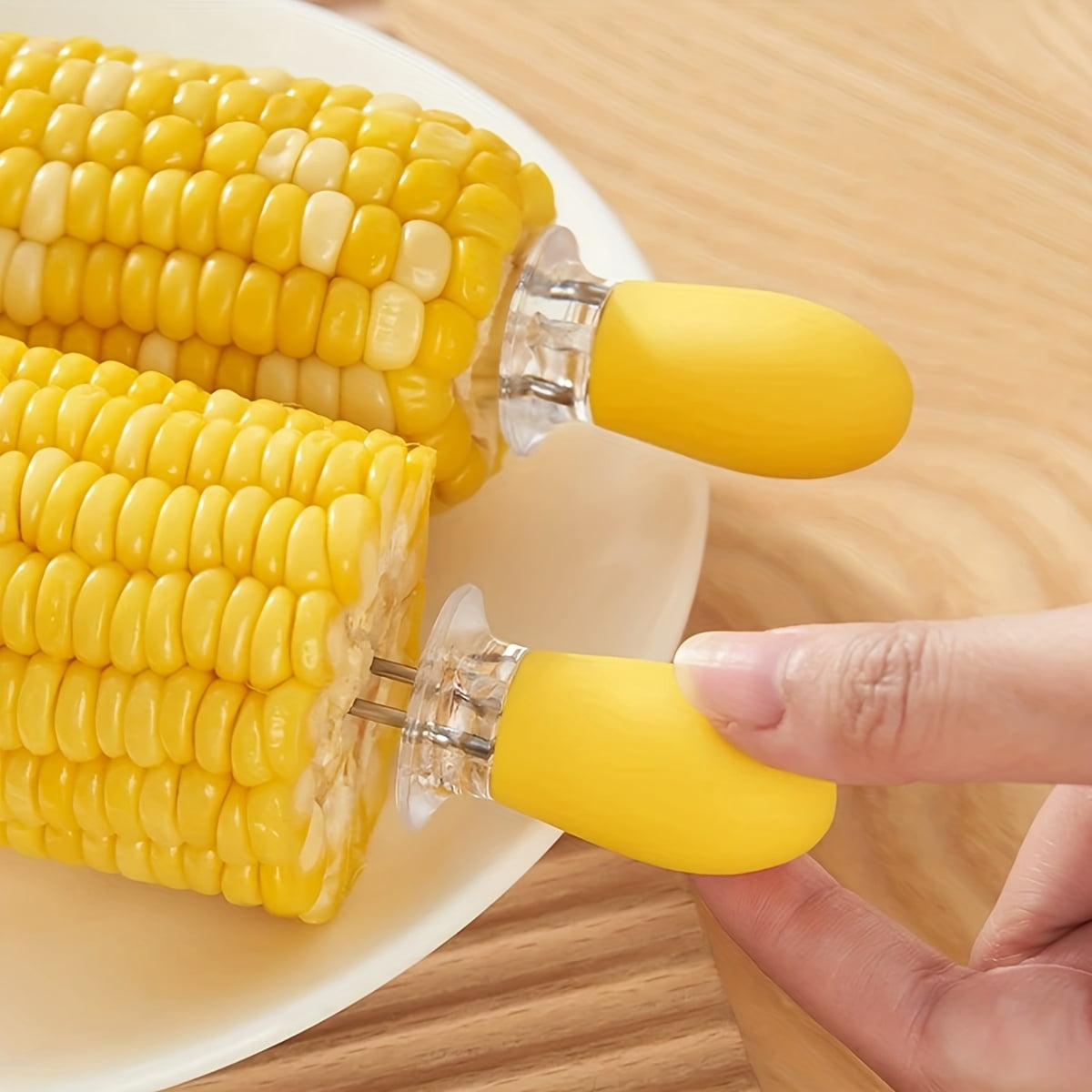 Stainless Steel Corn on the Cob Holders Set, Yellow Silicone Handle Corn Forks with Double Prongs for BBQ Grilling and Cooking, Corn Skewer Picks