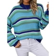 thumbnail image 4 of Xuanfei Women Striped Colorblock Spliced Crew Neck Long Sleeve Knit Sweater, 4 of 7