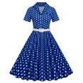 thumbnail image 2 of Brglopf 1950s Polka Dot Dresses for Women Vintage Rockabilly Retro Short Sleeve Button up Dress Cocktail Party Evening Prom Gown with Belt Blue XXL, 2 of 6