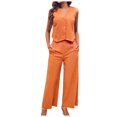 thumbnail image 2 of Riforla Women's 2 Piece Cotton Casual Outfits Womens Button Sleeveless Vest Shirt Straight Wide Leg Trousers with Pockets 2 Piece Sets for Women Orange S, 2 of 9
