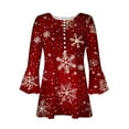 thumbnail image 4 of Shirts for Women Plus Size Christmas Long Sleeved Tunic Printed Casual V-neck Pullover Flowy Tunic Top Pleated Casual Blouses Loose Fit Dressy,Tops for Women Watermelon Red XL, 4 of 5