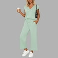 thumbnail image 2 of Two Piece Sets For Women Summer Outfits Sets V Neck Tops Wide Leg Pants Woman Travel Outfits, 2 of 2