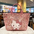 thumbnail image 3 of Bolsos de mano Kawaii Hello Kitty Sanrio para mujer y niña, bolso de hombro de cuero sintético con estampado de leopardo rosa, gran capacidad, 3 of 4