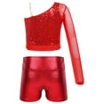 thumbnail image 2 of YONGHS Girls Jazz Hip Hop Dance Outfits Sequins One Shoulder Crop Top with Shorts Set Red 12, 2 of 7