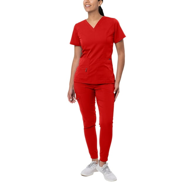 Adar Pro Flawless Plus Scrub Set For Women - Elevated V-Neck Top & Jogger Scrub Pants - P9600 - Apple - 2X