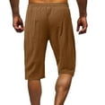 thumbnail image 4 of Mens Cotton Linen Shorts Elastic Waist Drawstring Straight Leg Shorts Solid Color Casual Lounge Shorts with Pockets, 4 of 6