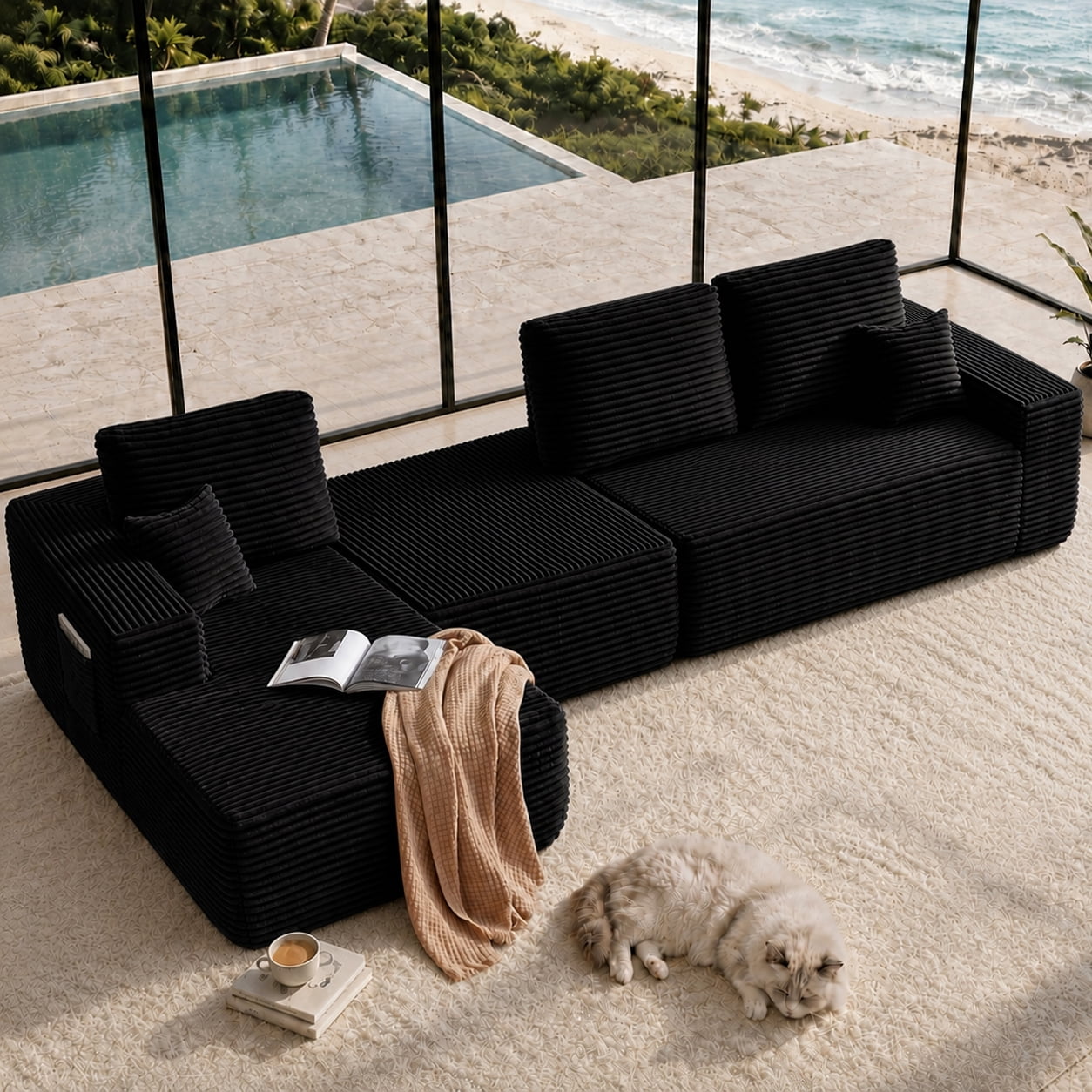 Cloud Sectional Sofa 104 Inch, U-Shape Modular Couch with Side Pockets and Deep Seating, Upholstered Living Room Sofa, No Assembly Required, Black, Left Chaise