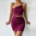 thumbnail image 2 of Wycnly Dresses for Women Party Club Sexy Cut-out Bodycon One Shoulder Strap Mini Dresses Slash Neck Sleeveless Color Patchwork Summer Short Formal Dress Wine s, 2 of 6