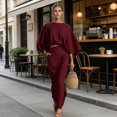 thumbnail image 6 of Quixlent Summer 2 Piece Skirt Sets for Women Batwing Long Sleeve Top And High Waist Ruched Maxi Skirt Matching Set Summer Vacation Lounge Outfits, 6 of 7