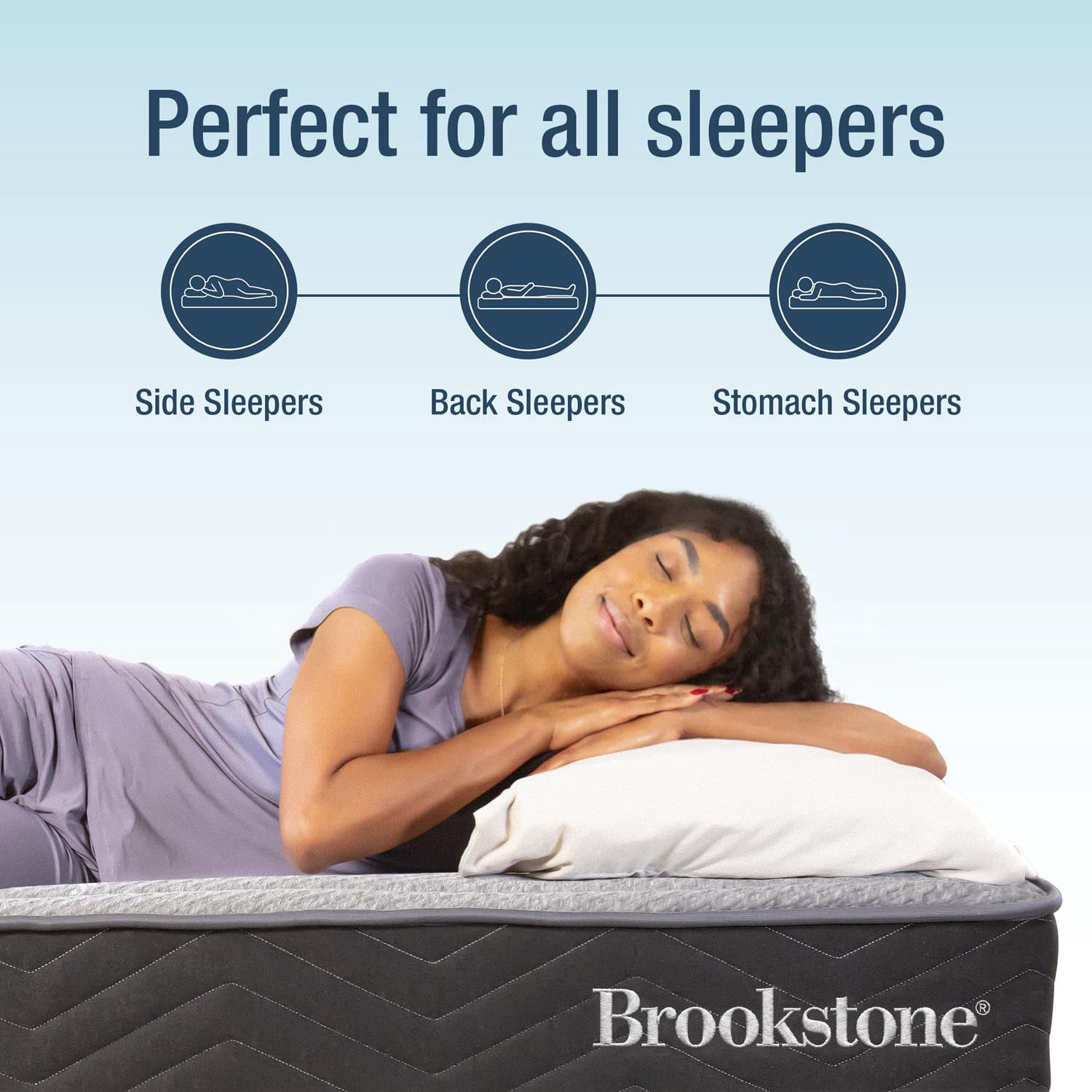 Brookstone 10" Lumbar Relief Hybrid Mattress, Queen, Medium Firm, Zoned Lumbar Support, Breathable Cooling Cover, Fiberglass Free, Mattress in a Box