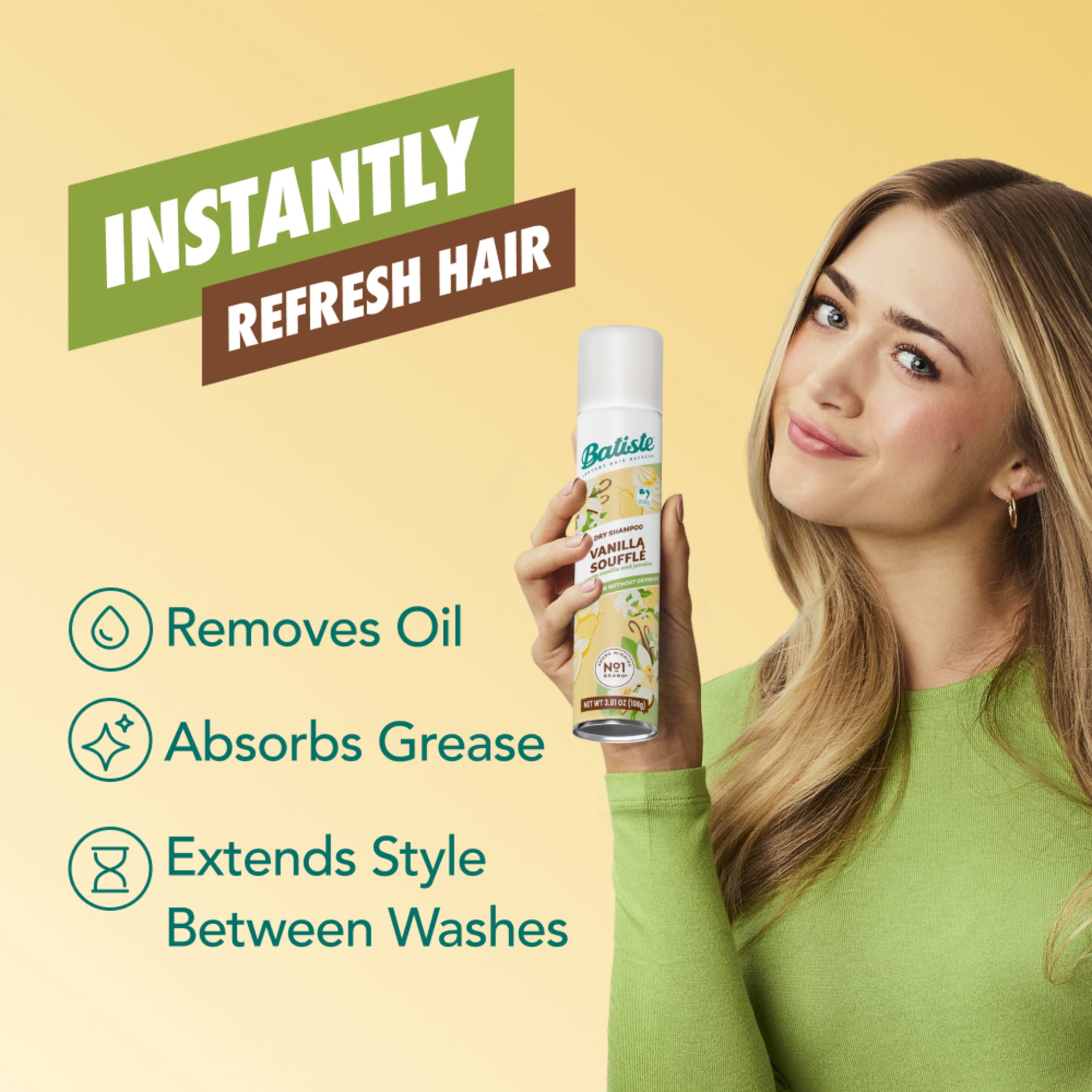 Batiste™ Dry Shampoo, Instantly Refresh Hair & Absorb Oil Between Washes, Vanilla Souffle, 3.81 oz